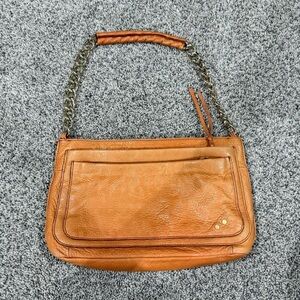 TRE VERO Genuine Leather Shoulder Handbag Purse Clutch Bag Orange Gold Chain